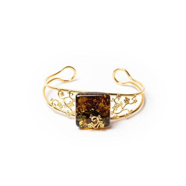 Gold Plated Adjustable Bracelet with Amber Stone
