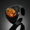 Leather-ring-with-large-sparkling-greenish-amber-2.jpeg Leather Ring with Large Sparkling Amber