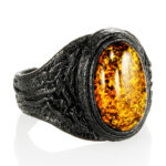 Leather Ring with Large Sparkling Amber