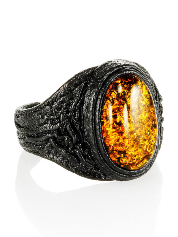 Leather-ring-with-large-sparkling-greenish-amber-3.jpeg Leather Ring with Large Sparkling Amber