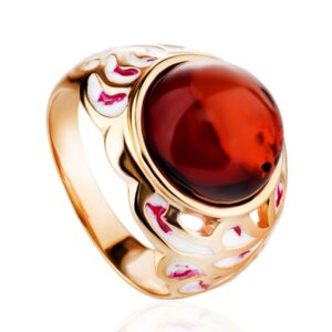 Amber and Enamel Ring
