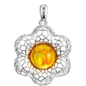 SUN1.jpg Pendant with Natural Golden Amber "Physalis"