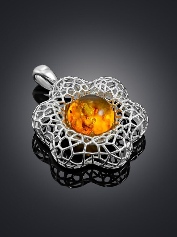SUN2.jpg Pendant with Natural Golden Amber "Physalis"