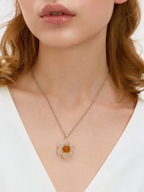 SUN3.jpg Pendant with Natural Golden Amber "Physalis"