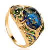 Luxurious Ring with Blue Amber "Peacock"