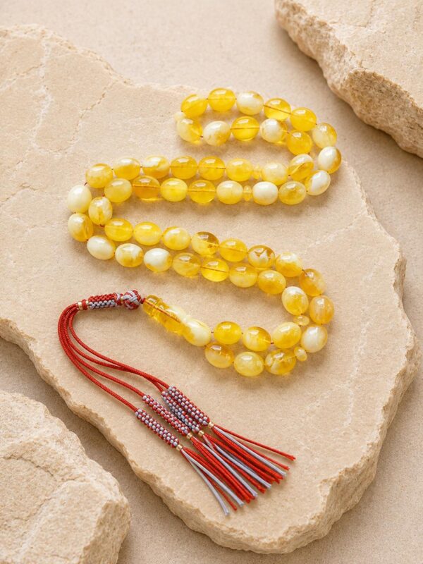 creamhoney.jpeg Natural Baltic Amber Misbah 43g 55 Beads 10X12mm