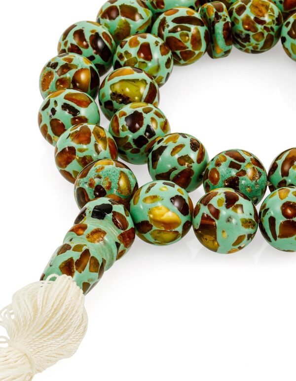 green-tas2.jpg Mosaic Amber Misbah 45g 33 Beads 13mm