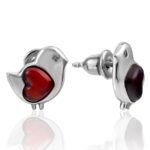 Small Stud Earrings "Bird" with Cherry Amber