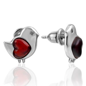 nebolshie_sergi_pusety_ptichka_s_vishnyevym_yantaryem1.jpg Small Stud Earrings "Bird" with Cherry Amber